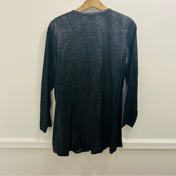 Eileen Fisher Silk Button Down Tunic small black gray - Picture 2 of 10